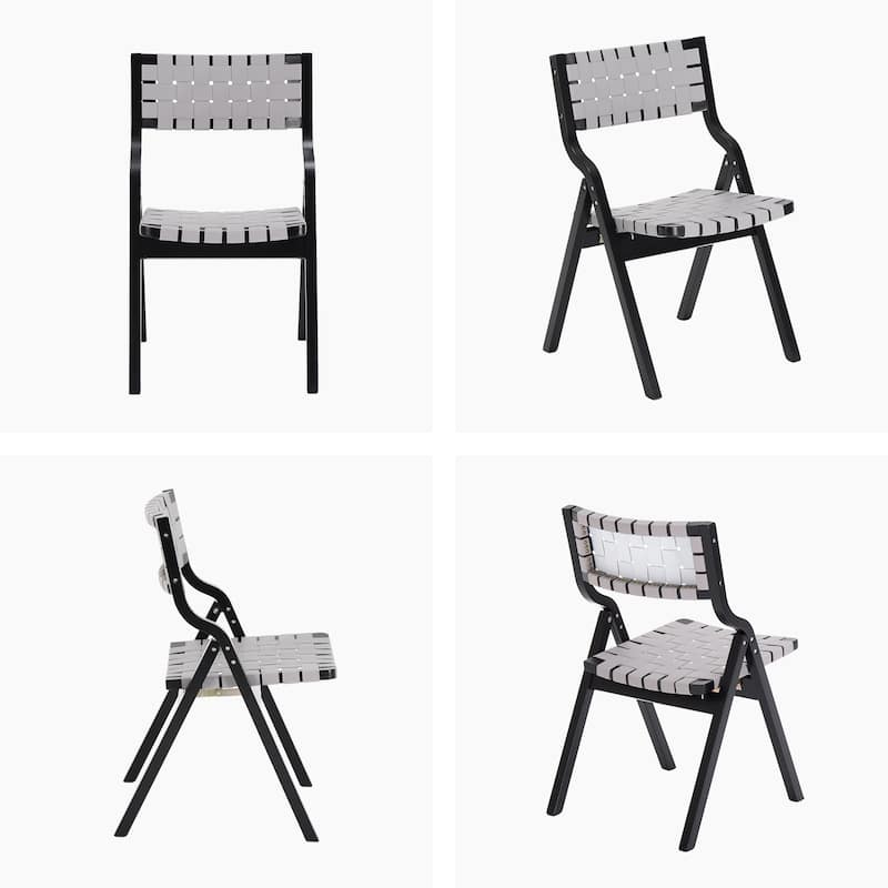 Foldable Chairs Wooden Stackable Dining Chairs for Kitchen & Dining Room Chair Woven Seat & Webbing Back, Dining Chair Set of 2