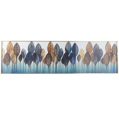 Porcelain Ceramic Leaf Living Room Wall Decor with Gold Aluminum Frame - Blue - CosmoLiving by Cosmopolitan