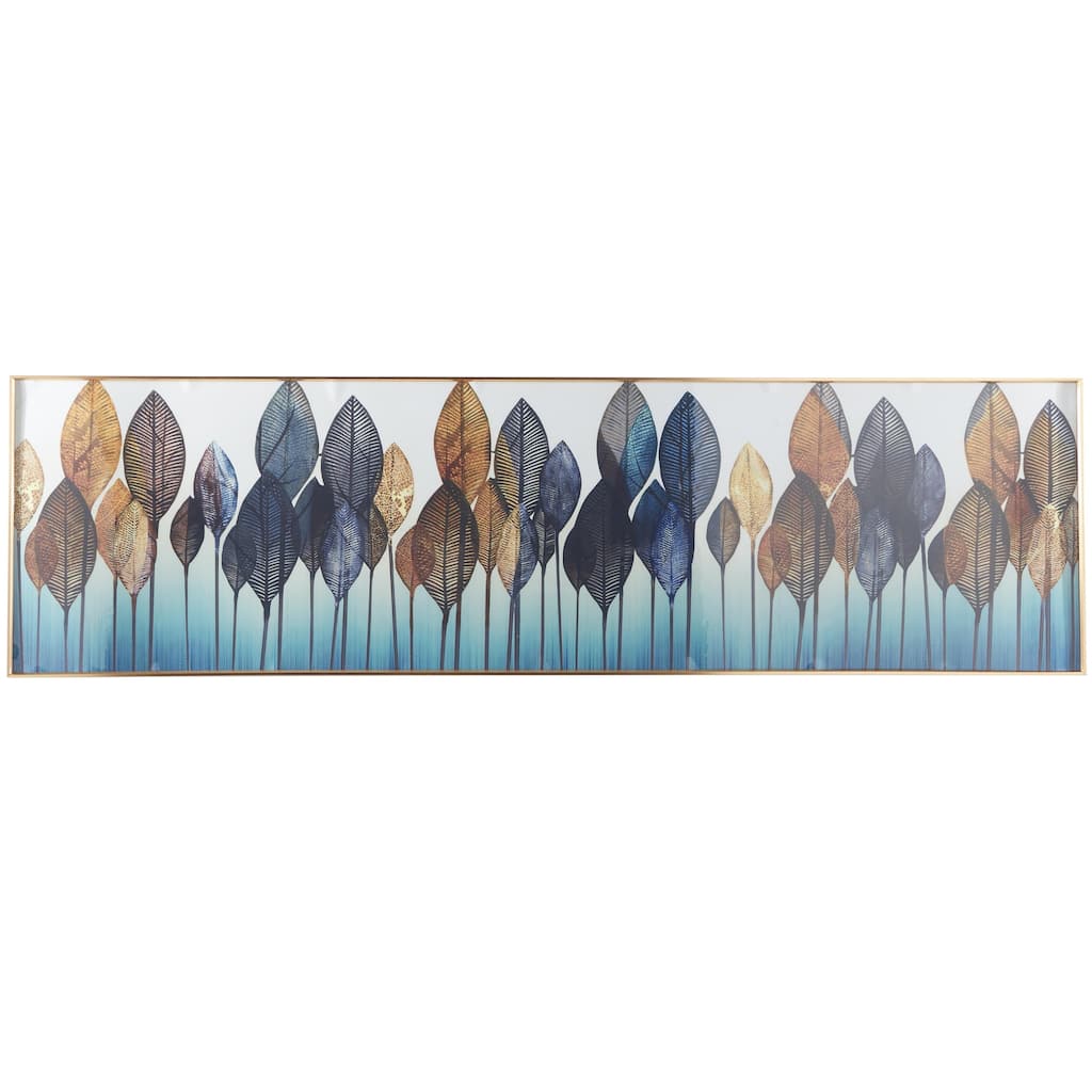 Porcelain Ceramic Leaf Living Room Wall Decor with Gold Aluminum Frame - Blue - CosmoLiving by Cosmopolitan