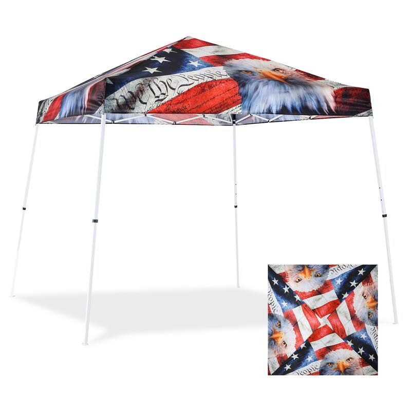 EAGLE PEAK 10x10 Slant Leg Pop-up Canopy Tent Outdoor Beach Canopy Folding Portable Shelter 10x10 Base 8x8 Top (Blue) - American Icon