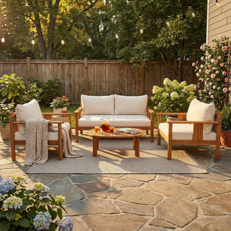 Christopher Knight Home - Acacia Wood Outdoor Patio Conversation Set