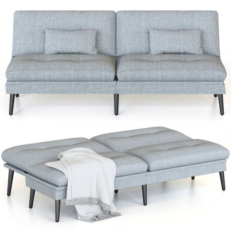 Grondin Convertible Futon Sofa Bed, 5-Angle Adjustable Backrest Sleeper Couch with 2 Pillows, Modern Style Recliner Lounge