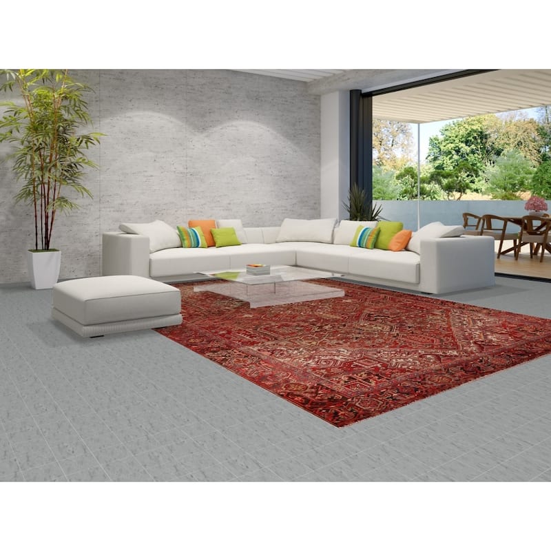 Red Geometric Heriz Persian Vintage Area Rug Hand-Knotted Wool Carpet - 9'4"x 13'5"