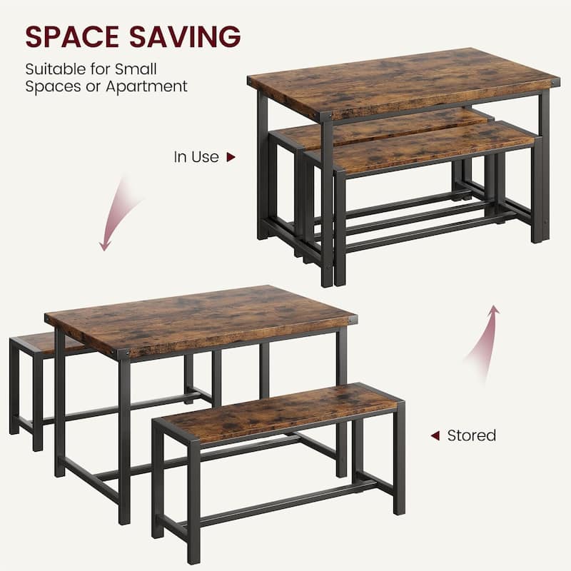 Dining Table Set for 4 with 2 Benches