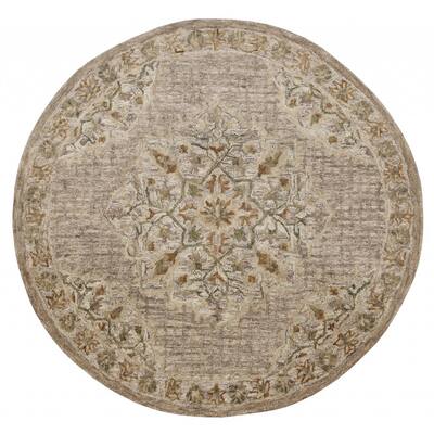 Vintage Medallion Style Round Rug - 48" W x 48" D x 0.5" H