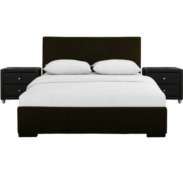 Shop Hindes Upholstered Platform Bed In Black With Nightstand Overstock 30885431