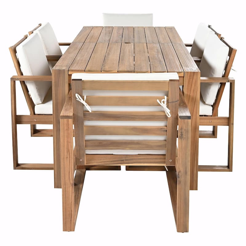 7-Piece Patio Dining Set for 6 - Outdoor Table and Chairs with Umbrella Hole