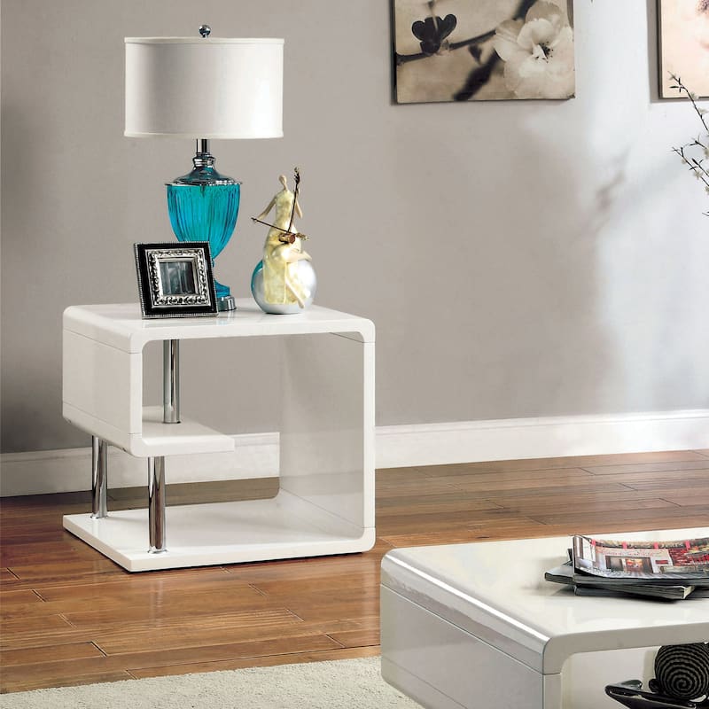 Inomata Modern White 24-inch Wood 1-Shelf High Gloss Side Table by Furniture of America