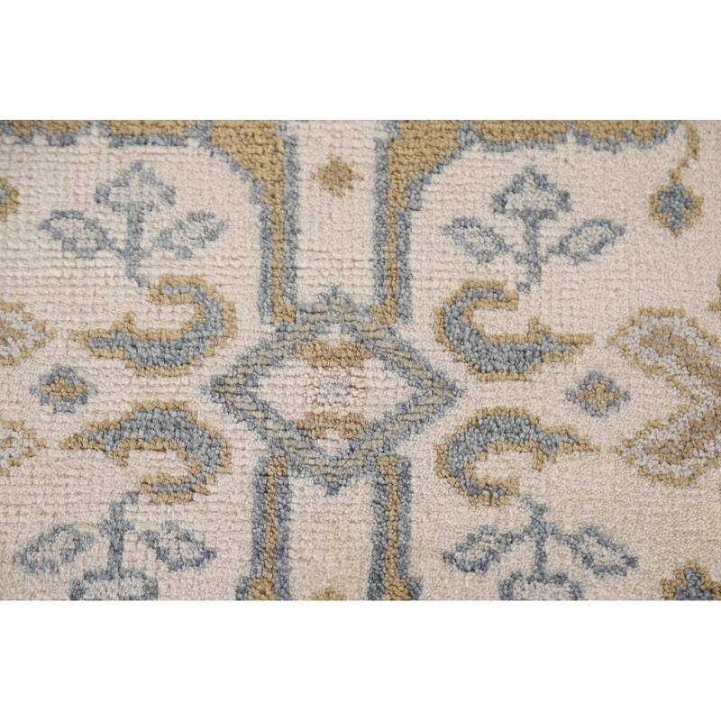 Beige Floral Oushak Runner Rug Hand-knotted Wool Carpet - 2'6"x 9'10"