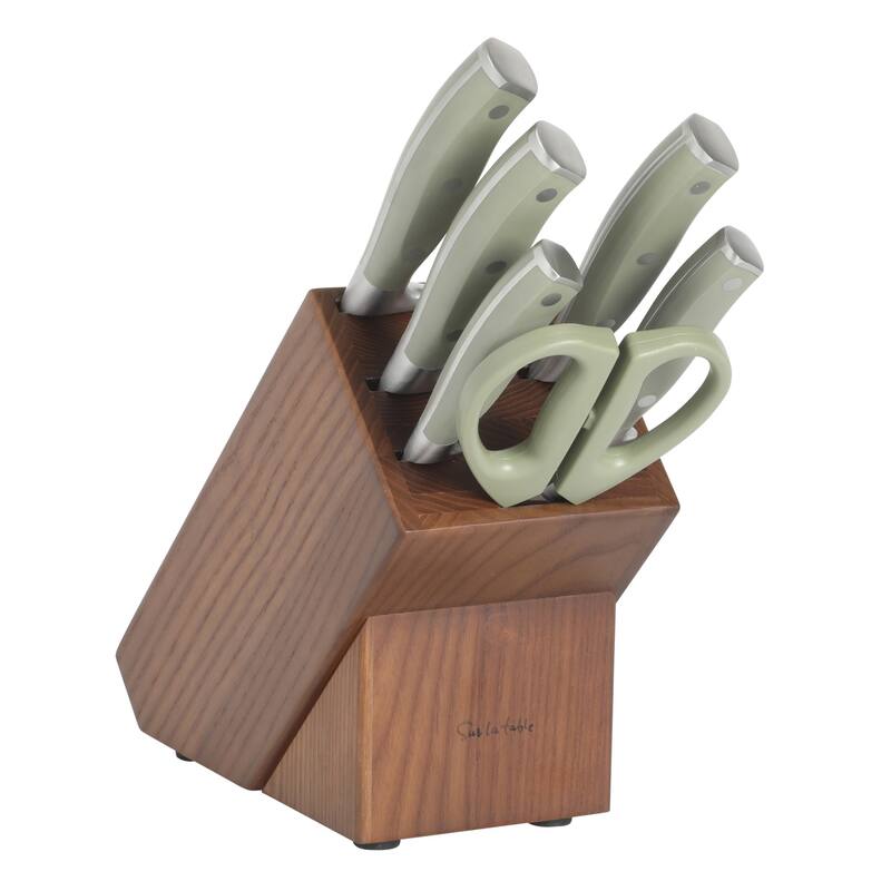 Sur La Table Kitchen Essentials High-Carbon German Steel 7 Piece Forged Cutlery Kitchen Knife Block Set W/ Ashwood Block