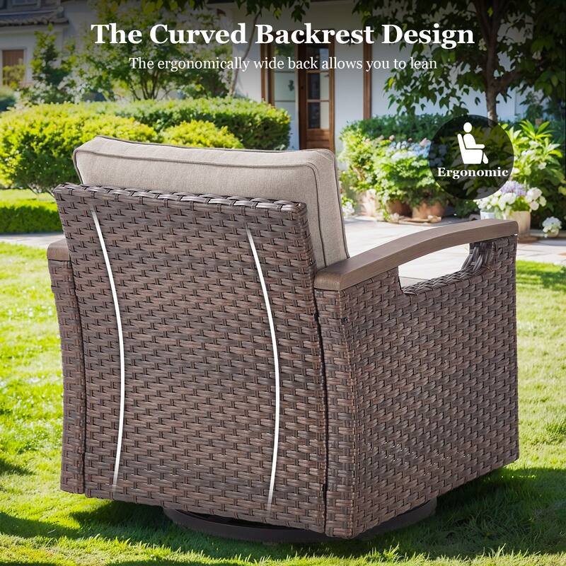 Outdoor 360° Swivel Chair with Beige Cushion