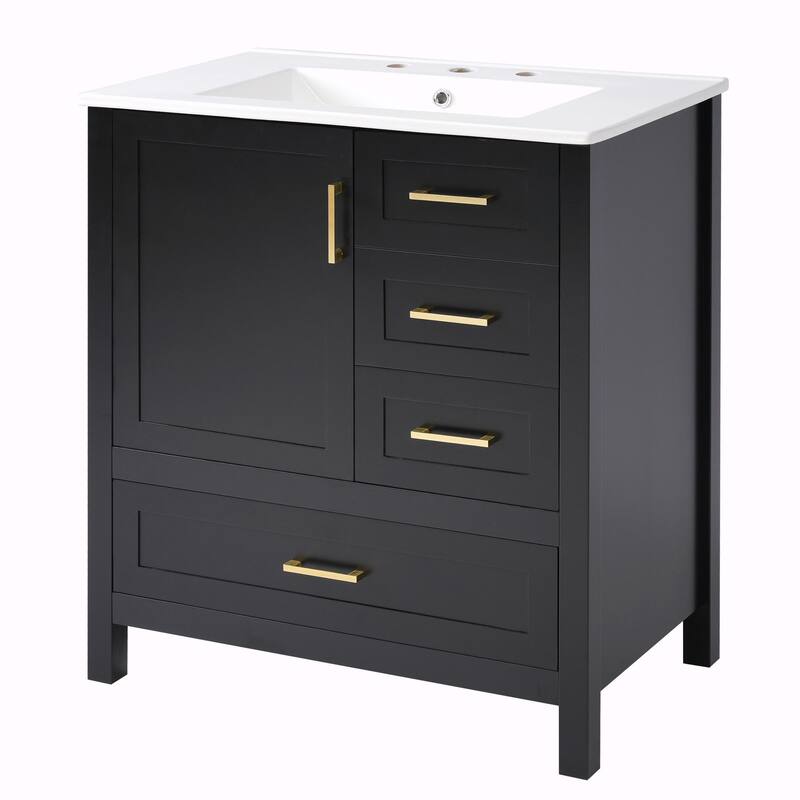 30" Bathroom Vanity with Sink Combo, Storage Cabinet with 3 Soft-Close Drawers and Removable Tray