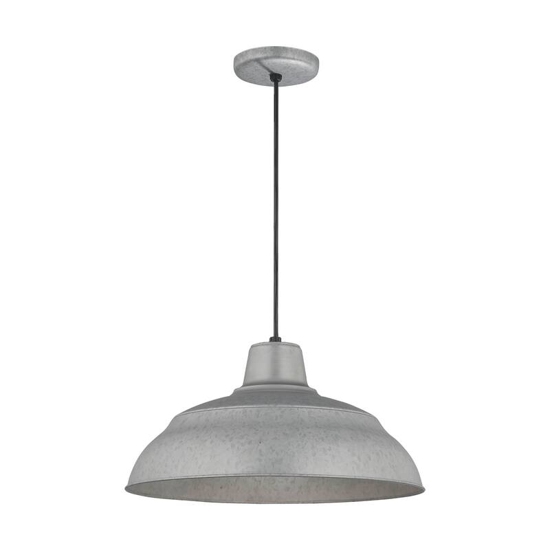 Millennium Lighting R Series 17" Metal Cord Hung Warehouse Shade Indoor/Outdoor Pendant Light - Galvanized