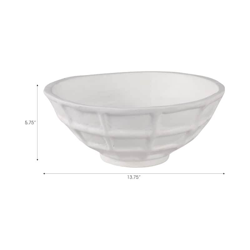 Paper Mache Windowpane Decorative Bowl Textured Design - 6" White - 13.75" x 13.75" x 5.75"