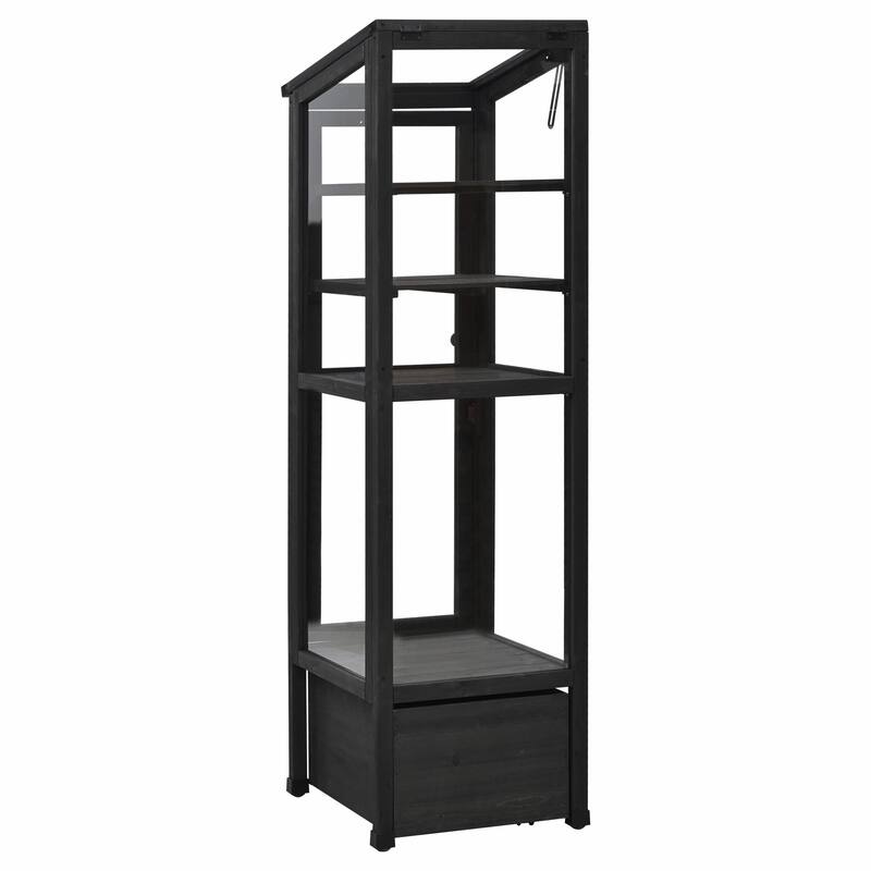 62.4-Inch Wooden Cold Frame Greenhouse - Balcony Design with Adjustable Shelves and Movable Storage Box
