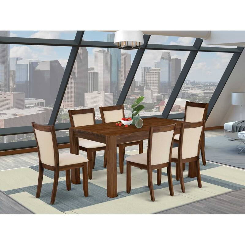 HomeStock 7-Piece Sand Blasted Black Finish Solid Wood Top Dining Table with 6 Chairs