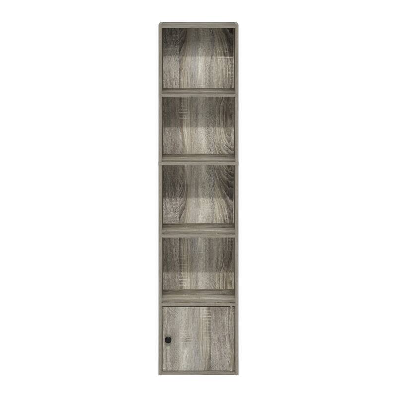 Furinno Luder 5-Tier Shelf Bookcase with 1 Door Storage Cabinet - French Oak