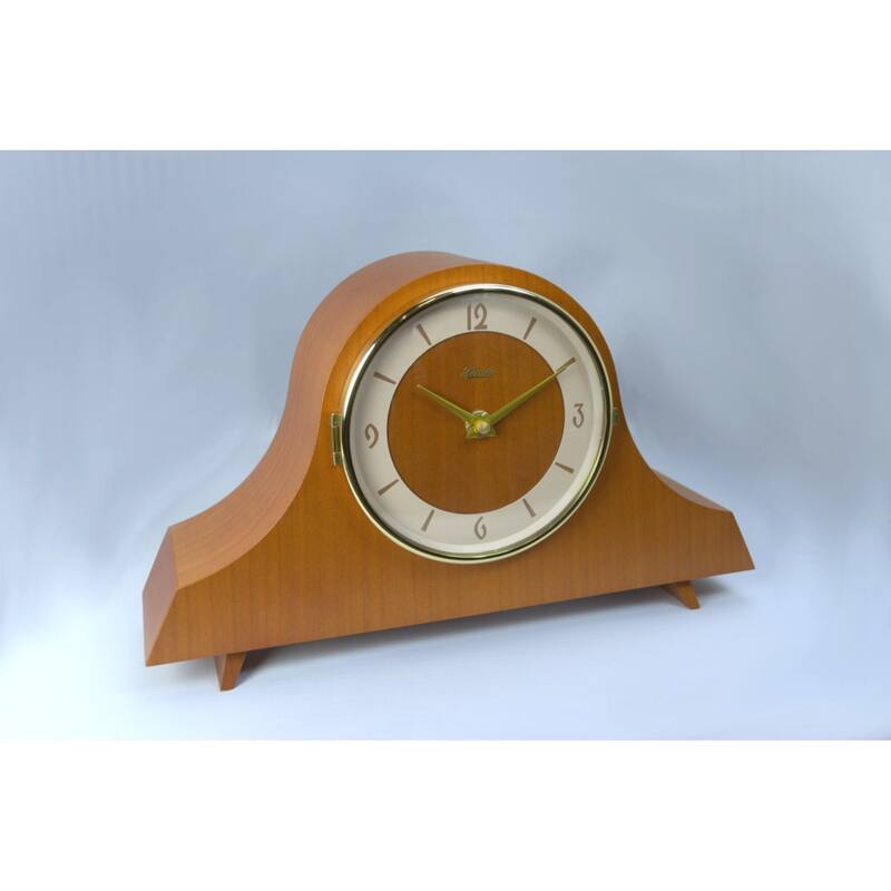 Vintage-Style Wooden Quartz Mantel Clock - 12" - Cherry Brown