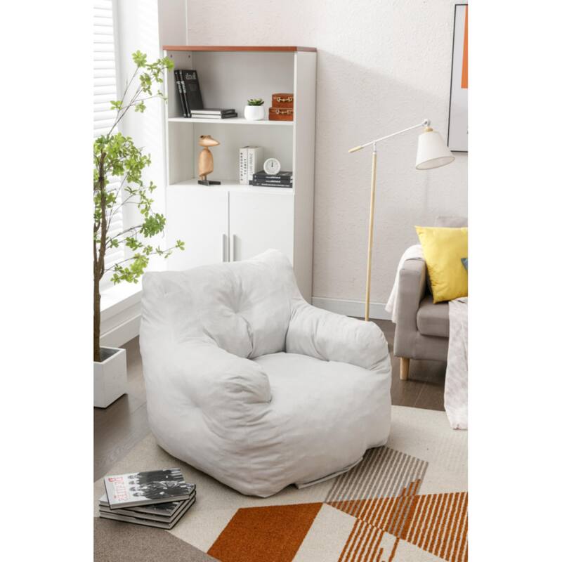Ivory Soft Velvet Bean Bag Chair with Memory Foam Filling