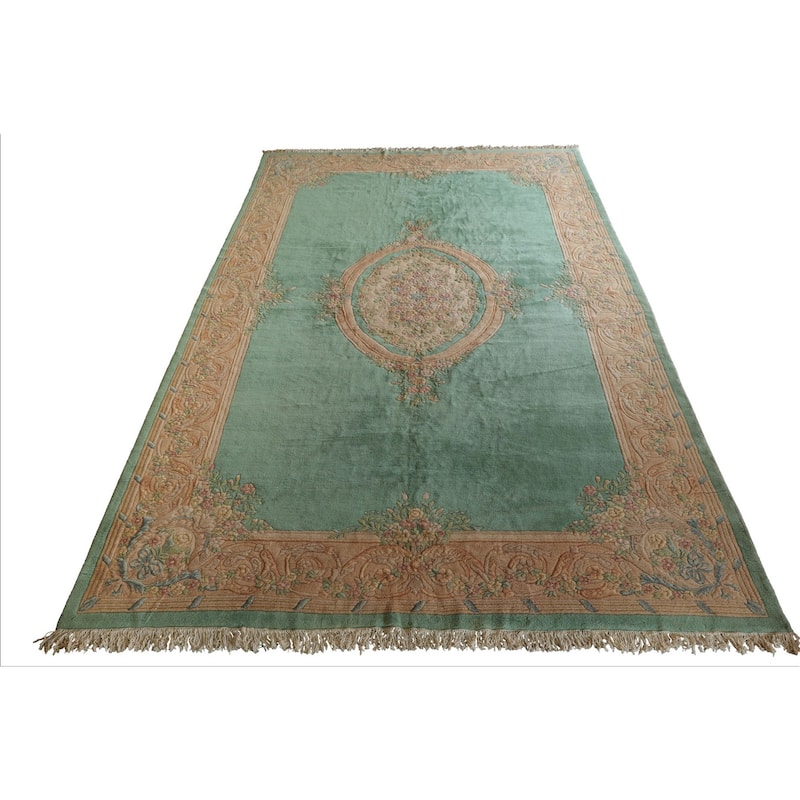 12'5''x20'5' 'Hand Knotted Wool Oversize Sea Aubusson Savonnerie Plush Pile Rug - 12' 5'' x 20' 5''