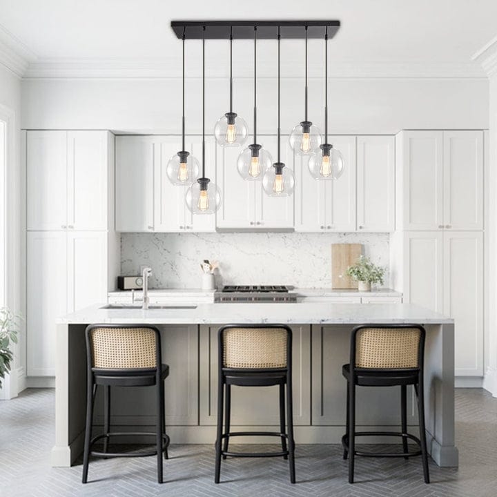 7-Light Glass Globe Kitchen Island Pendant Light
