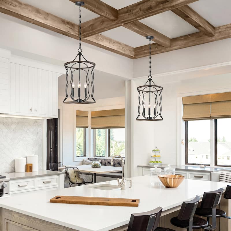 Modern Farmhouse 4-Light Cylinder Wood Grain Chandelier