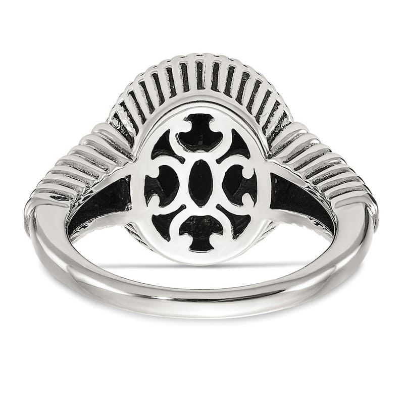 Curata 925 Sterling Silver With 14k Black Simulated Onyx Ring