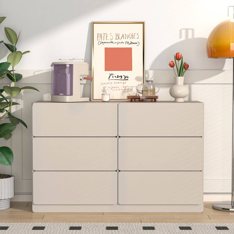 Modern Drawer Dresser Sideboard Desktop Storage Cabinet with 6 Drawers, for Dining Room Living Room Bedroom Kitchen Corridor - Pink