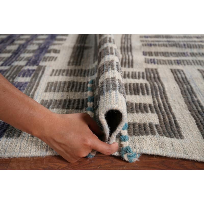 Striped Checkered Moroccan Oriental Area Rug Handmade Wool Carpet - 8'0"x 10'9"