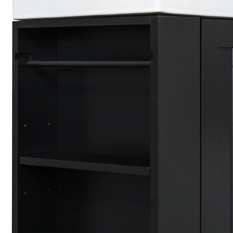 20-Inch Bathroom Vanity with Ceramic Sink - MDF Storage Cabinet with Drawer, Side Shelf and Silver Handle