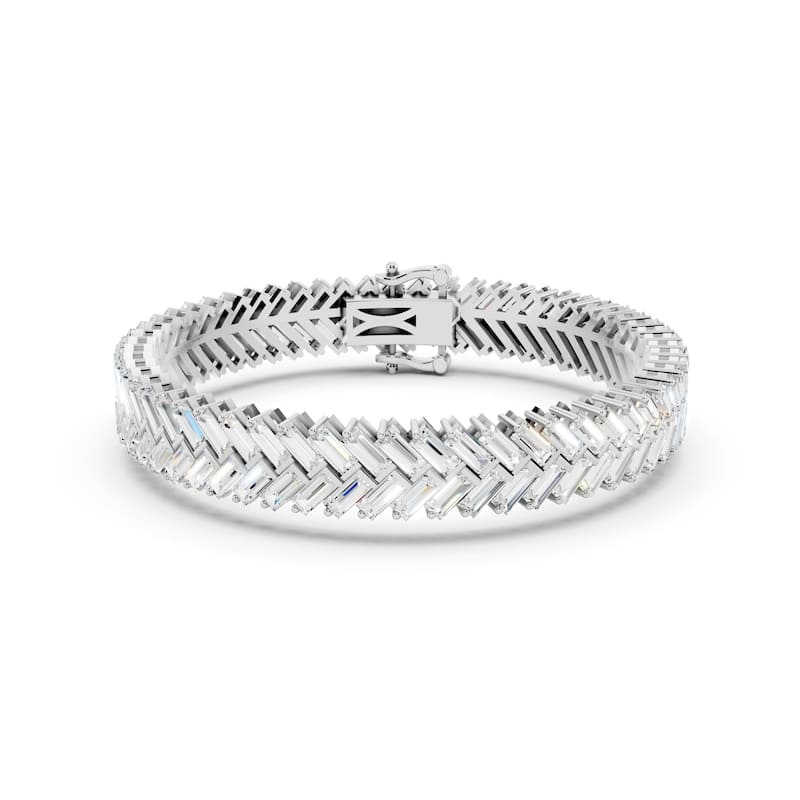 Auriya 14K Gold Lab Grown Baguette Chevron Tennis Bracelet 11 1/10 ct. tw. (F-G VS) - N/A - White