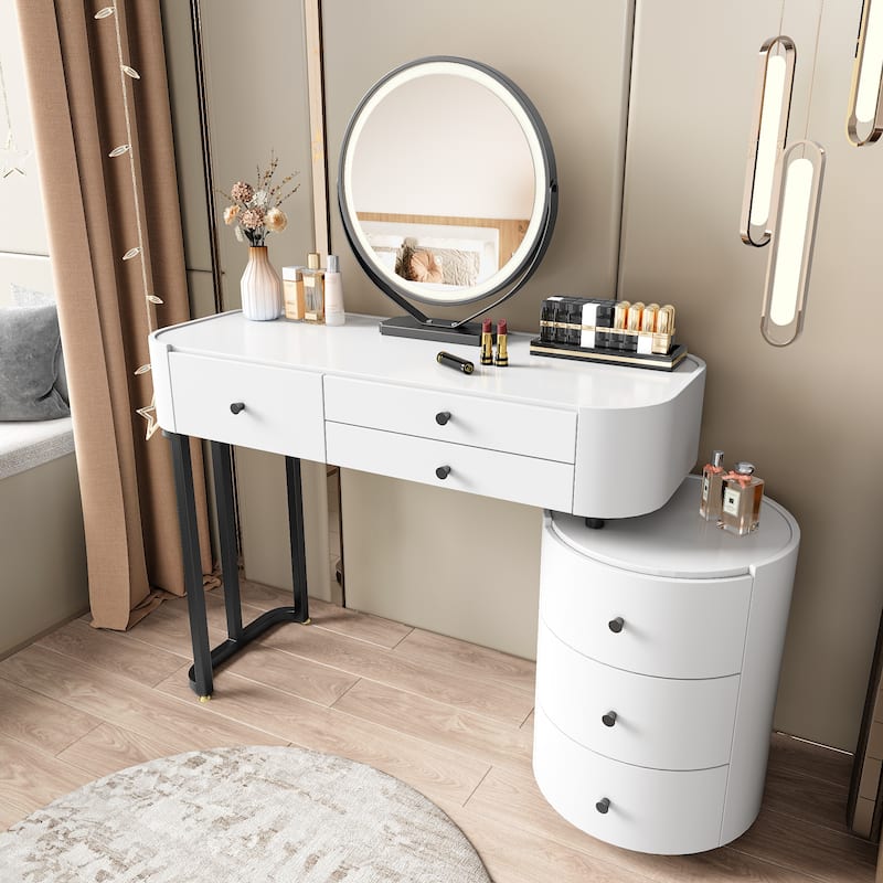 Modern Minimalist Dressing Table with Detachable Mirror and Rotatable Side Cabinet Makeup table, Easy Assembly Vanity