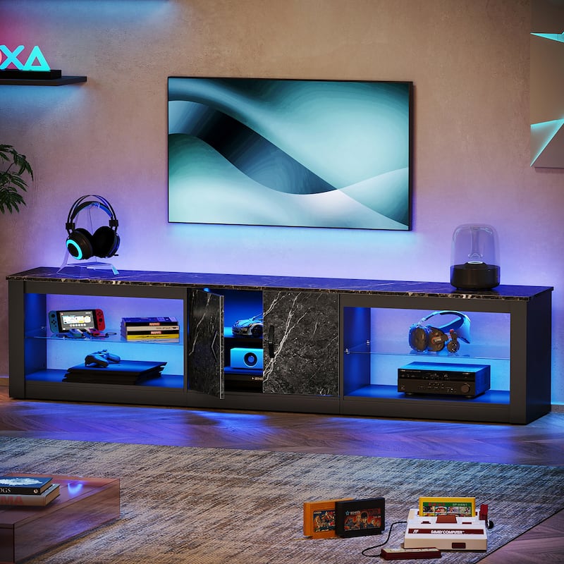 80" TV Stand LED Entertainment Center for TVs up to 85" with Two Storage Cabinets - 80 inch