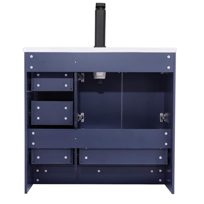 Solid Wood Bathroom Vanity Cabinet with Ceramic Undermount Sink Top Skirting Design