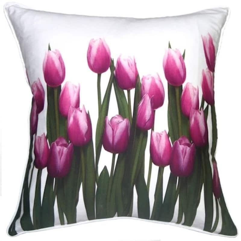 Vibrant Magenta Tulips Cotton 19x19 Throw Pillow with Polyfill Insert