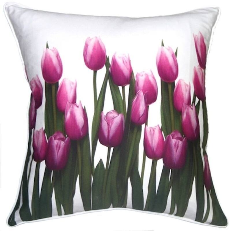 Vibrant Magenta Tulips Cotton 19x19 Throw Pillow with Polyfill Insert
