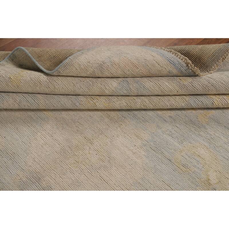Blue Floral Oushak Turkish Area Rug Hand-Knotted Wool Carpet - 8'4"x 10'0"