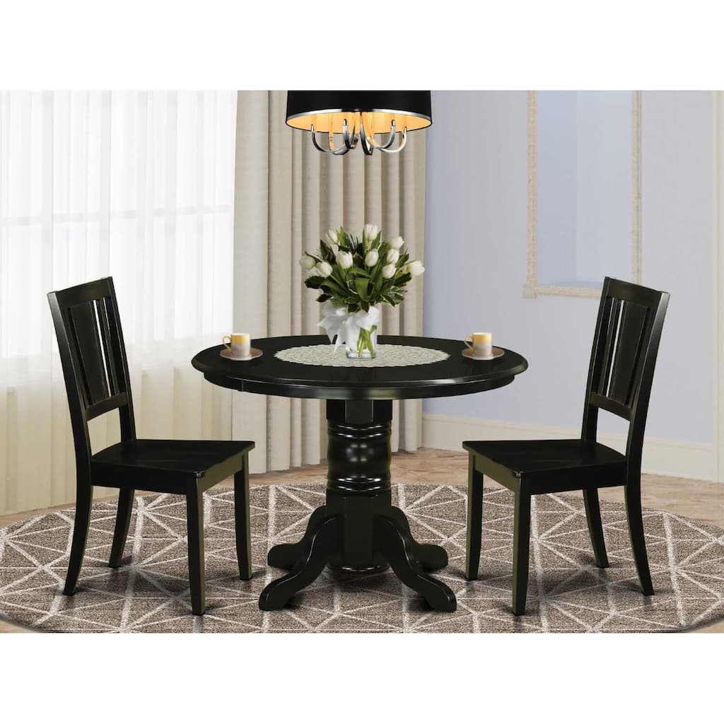 HomeStock 3-Pc Black Finish Solid Wood Top - Dining Room Set - Seats 4
