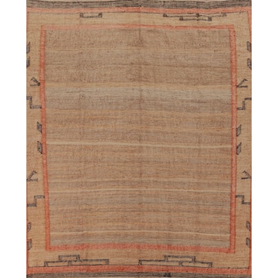 Hand Woven Oriental 100% Jute Carpet Southwestern Modern Brown Kilim Area Rug - 9' 9'' X 8' 8''