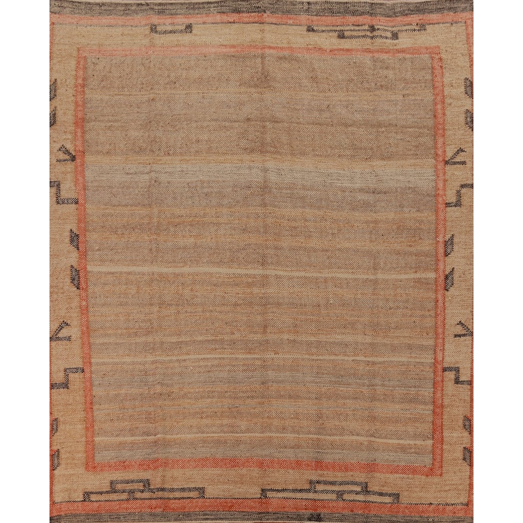 Hand Woven Oriental 100% Jute Carpet Southwestern Modern Brown Kilim Area Rug - 9' 9'' X 8' 8''