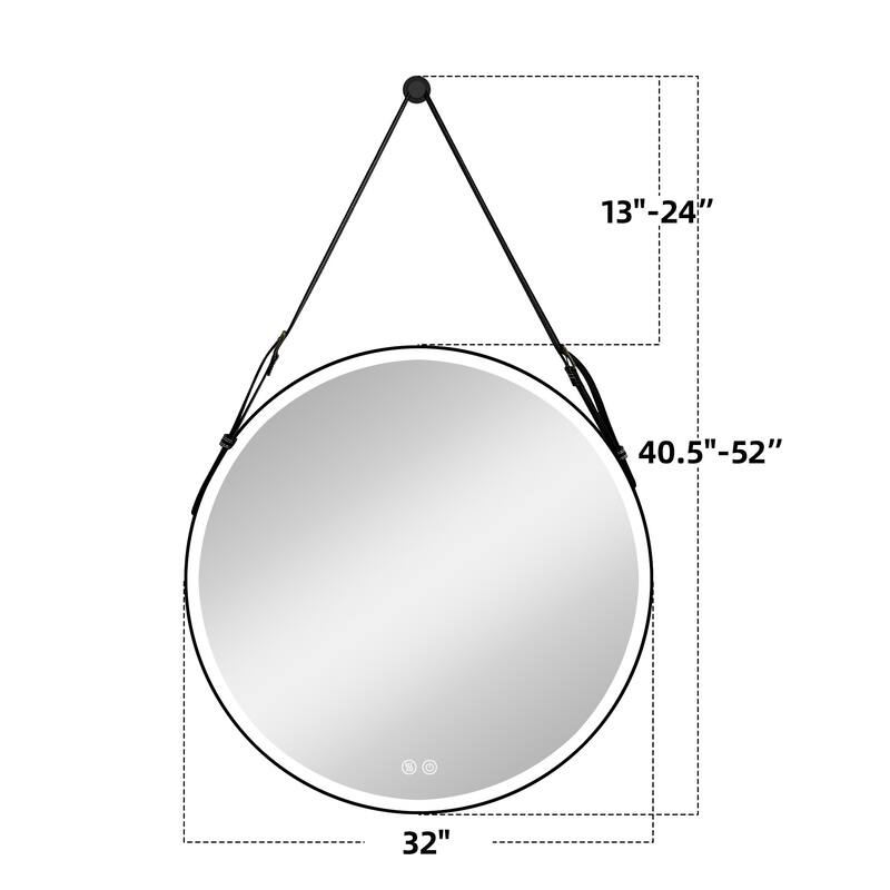 32 Inch Round Bathroom Mirror with Lights Smart 3 Lights Dimmable On