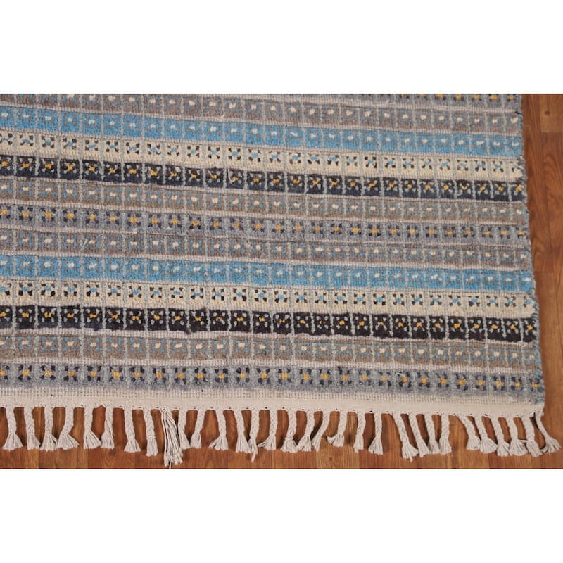 Striped Moroccan Oriental Area Rug Handmade Wool Carpet - 8'1" x 10'3"