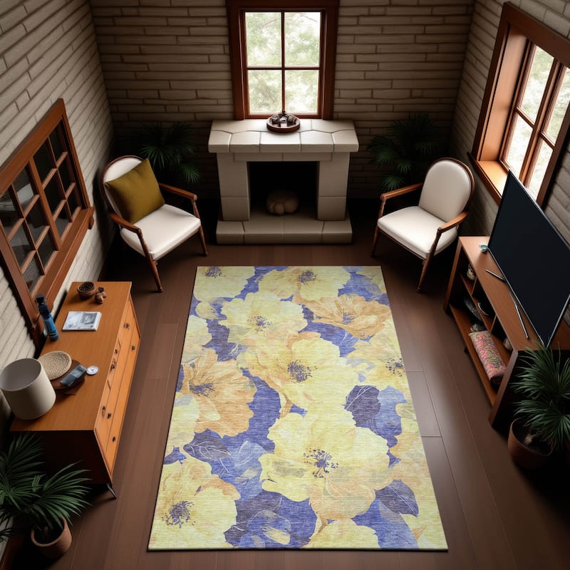 Premium Washable Super Soft Contemporary Floral Mayfield Rug - Wheat - 8' x 10'