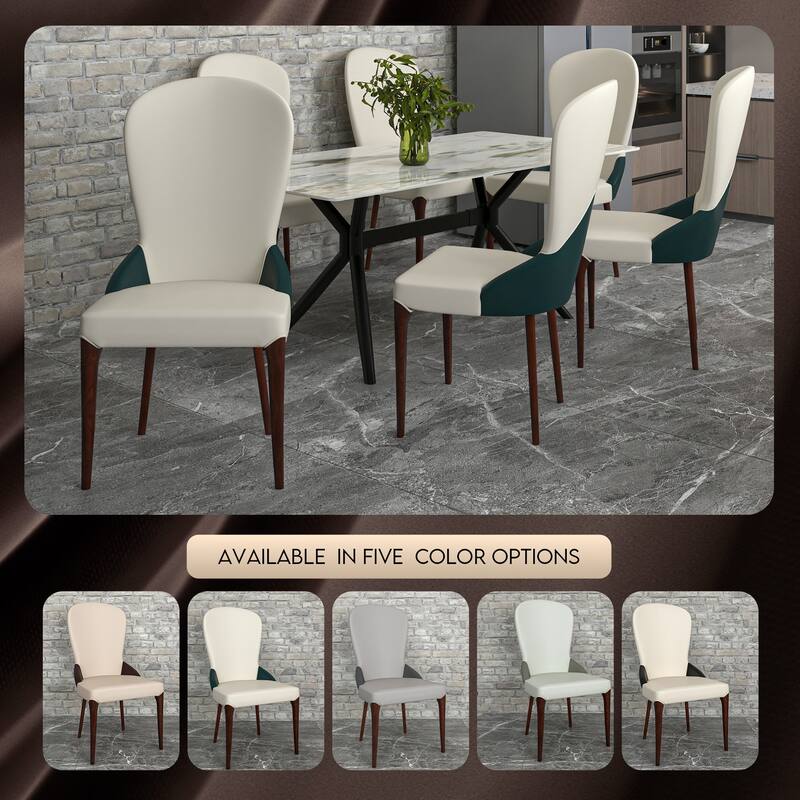 Havana Leather Upholstered Solid Wood Dining Chair Two-Tone Color Design