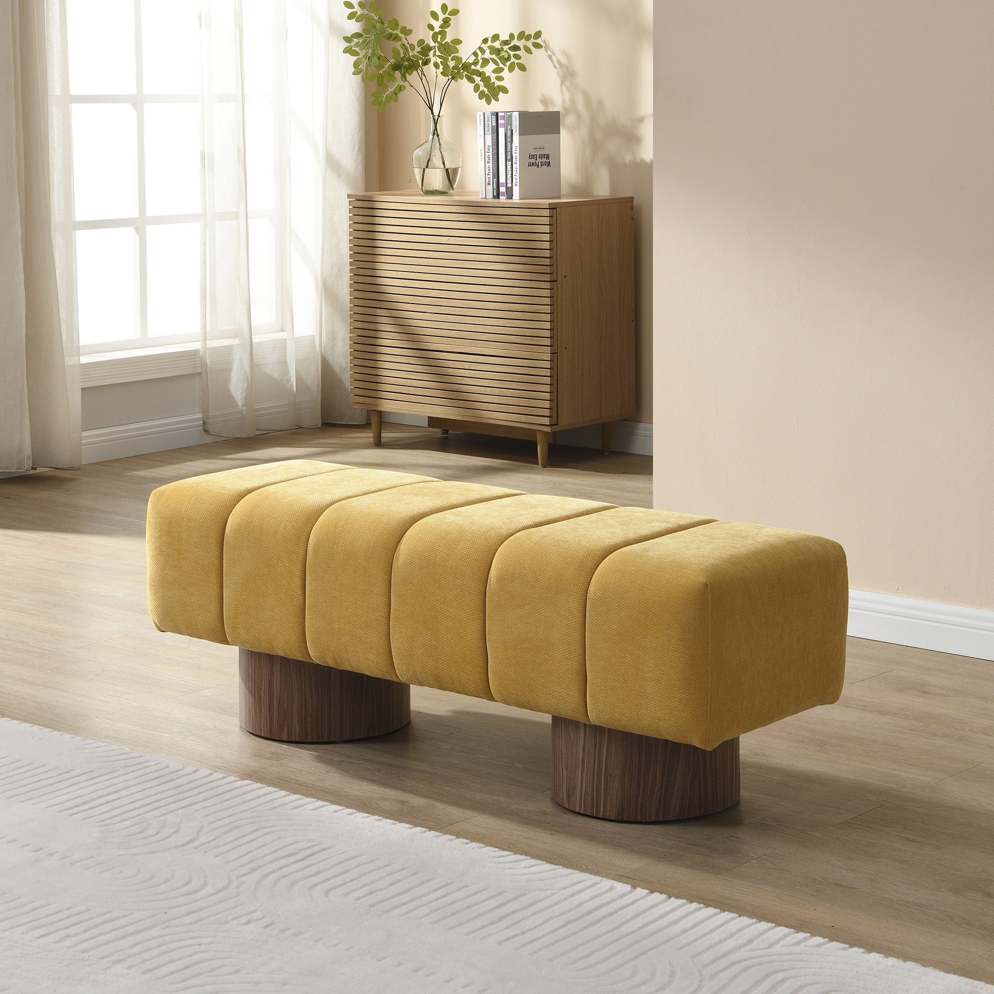 Upholstered Dining Bench for Dining Room, No-Assembly End of Bed Entryway Bench Ottoman for Bedroom Living Room