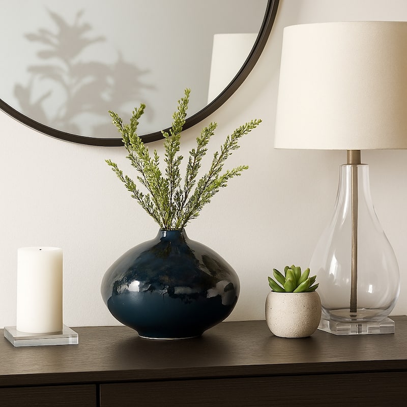 Decorative Vase - Blue Ceramic Finish Details