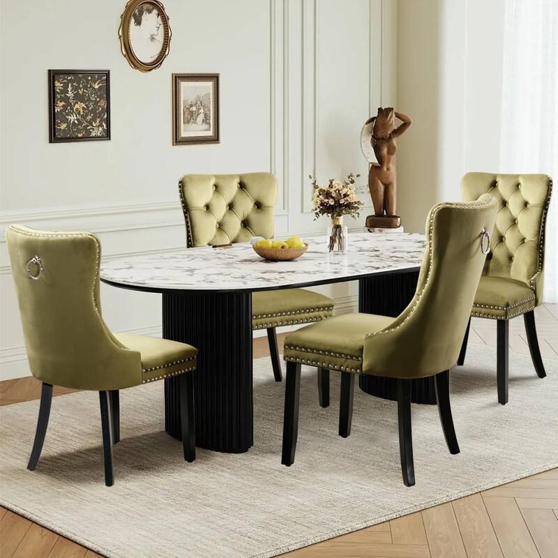 Tufted Naliheads Solid Wood Upholstered Dining Chairs (Set of 4) - Olive BlackLegs