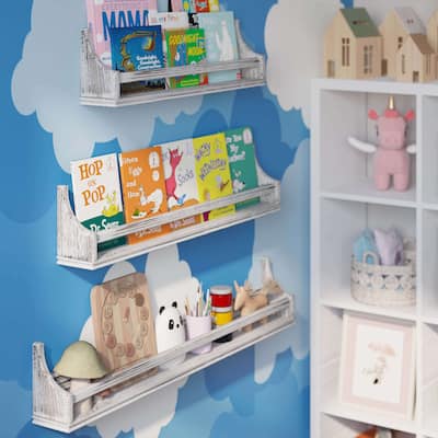 Wallniture Angel White Wall Shelves, Multi Length Bookshelves for Wall Decor, Shelving Unit for Storage,Display Shelves, 3pcs