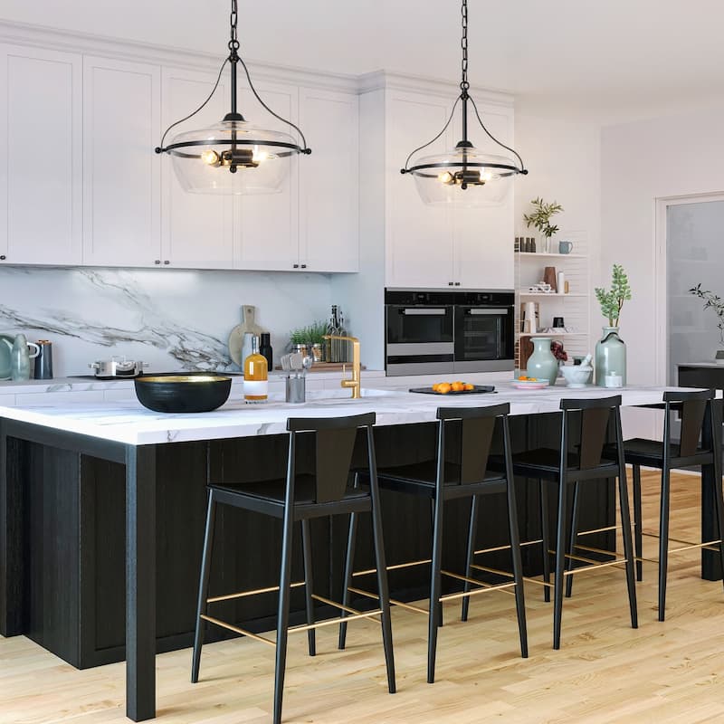 Modern Farmhouse 3-Light Black Gold Glass Chandelier Light Pendant Lights for Kitchen Island