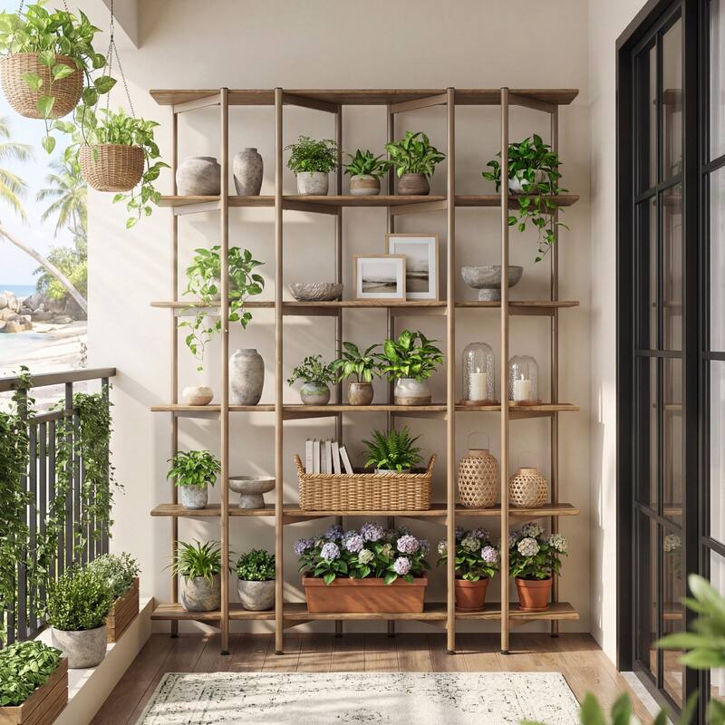 6-Tier Bookshelf, 55.1" W x 70.9" H Bookcase with Metal Frame